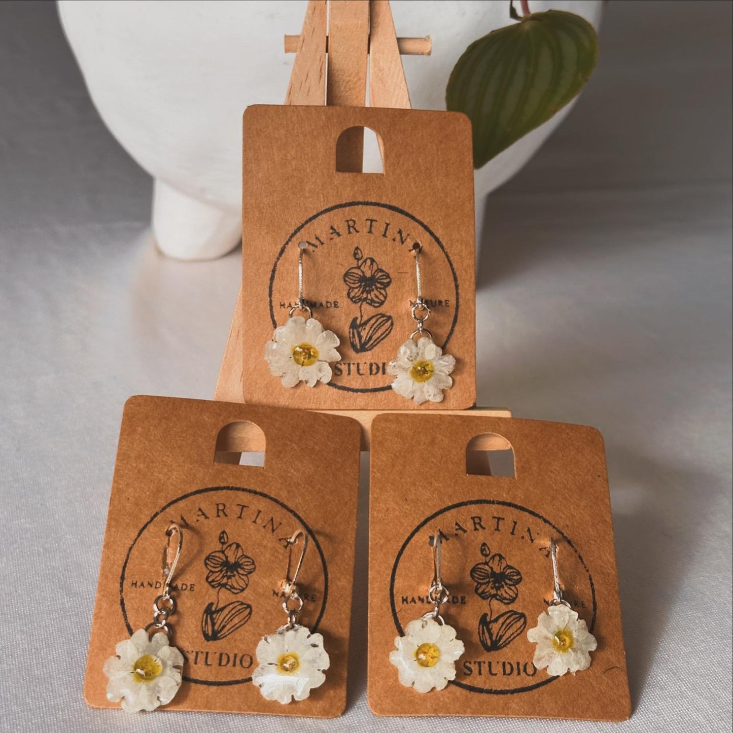Small White primula earrings